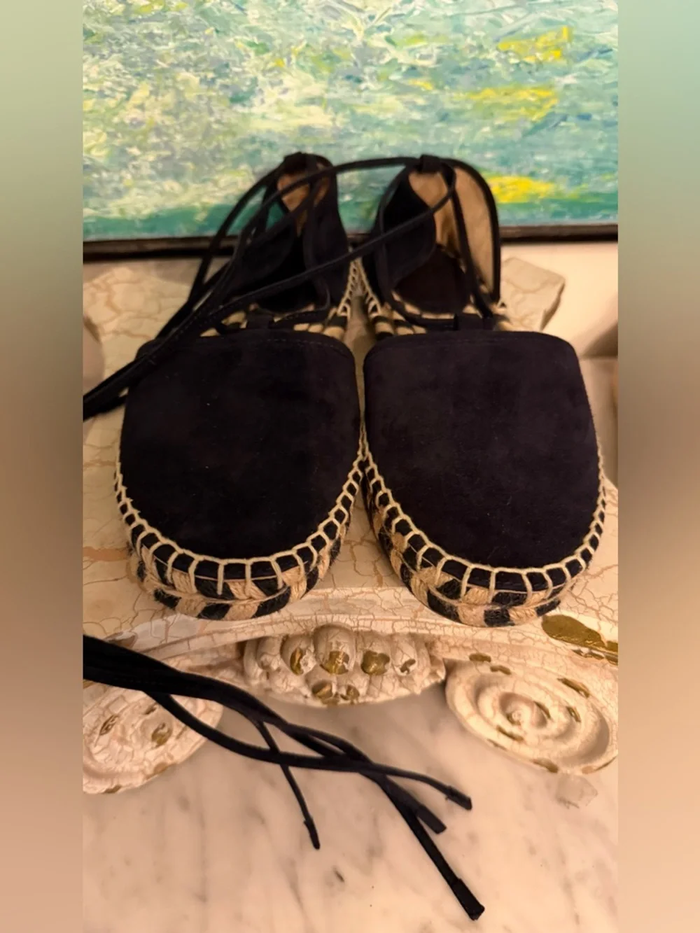 Frye Black Suede Espadrille Lace-Up Flats